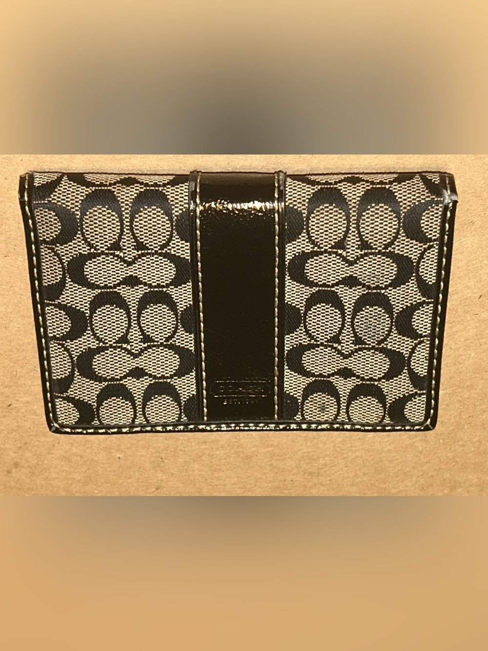 Coach Signature Jacquard bifold card case wallet Canvas With Leather Trim